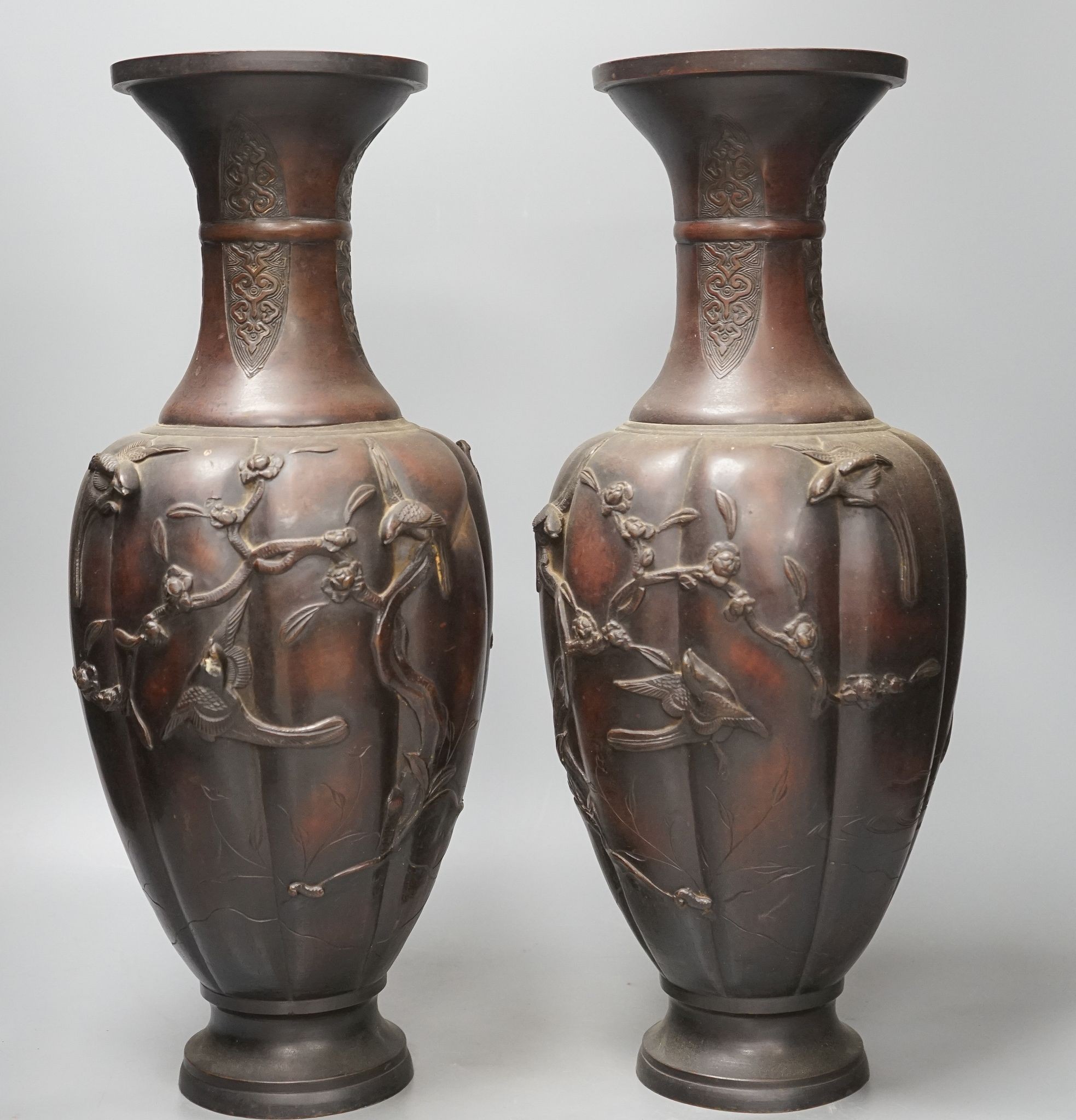 A pair of 19th century Japanese bronze vases, 46cm